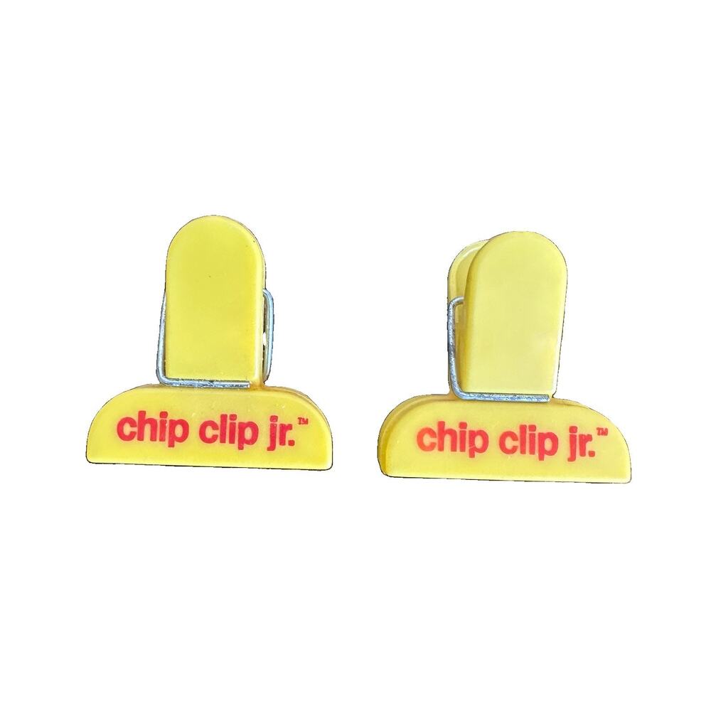 Vintage Chip Clip Jr. Yellow Plastic 1.5” Mini Snack Holders Magnets Set Of 2